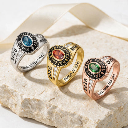 Personalised Class Rings,Sterling Silver Birthstone Name Graduation Ring Senior Rings Gifts