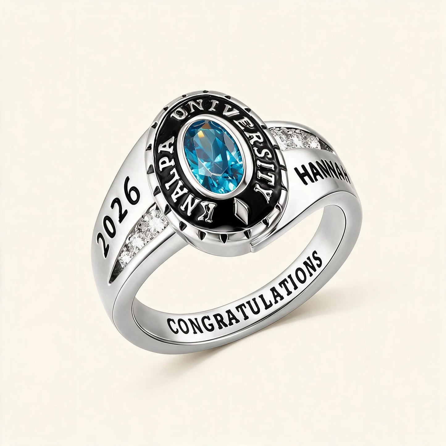 Personalised Class Rings,Sterling Silver Birthstone Name Graduation Ring Senior Rings Gifts