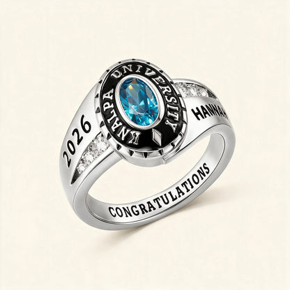 Personalised Class Rings,Sterling Silver Birthstone Name Graduation Ring Senior Rings Gifts