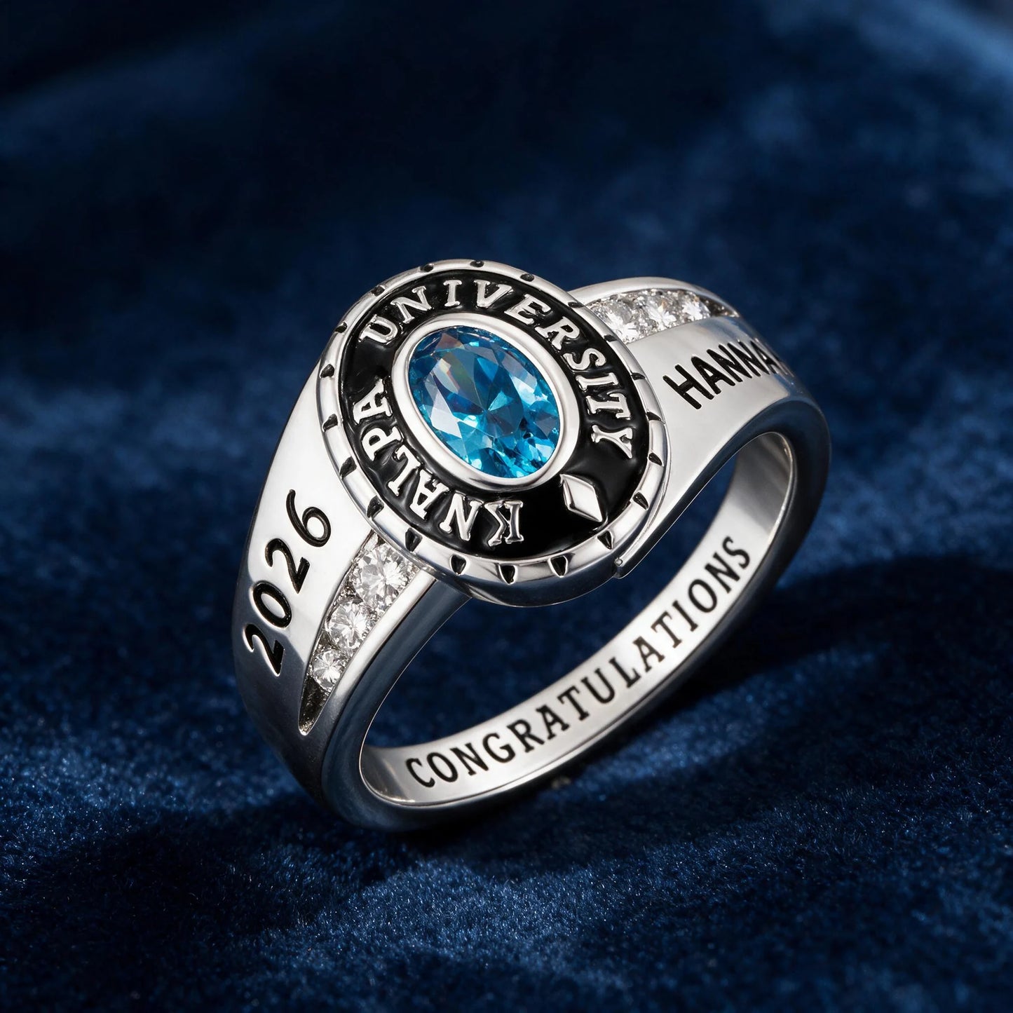 Personalised Class Rings,Sterling Silver Birthstone Name Graduation Ring Senior Rings Gifts