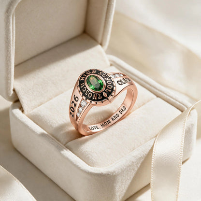 Personalised Class Rings,Sterling Silver Birthstone Name Graduation Ring Senior Rings Gifts