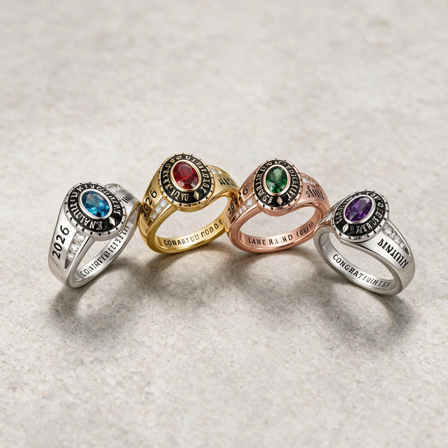 Personalised Class Rings,Sterling Silver Birthstone Name Graduation Ring Senior Rings Gifts