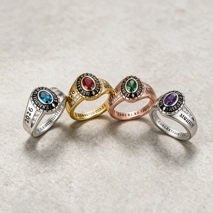 Personalised Class Rings,Sterling Silver Birthstone Name Graduation Ring Senior Rings Gifts