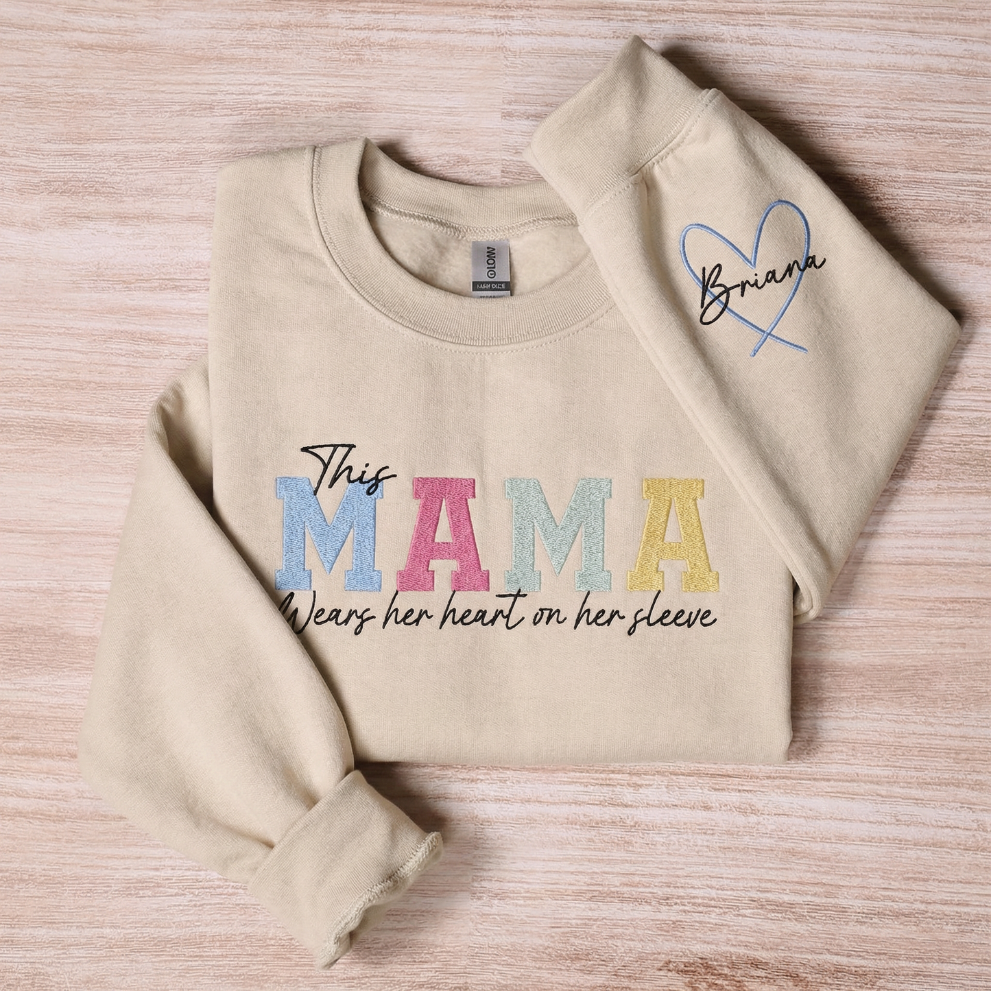 Personalized MAMA Wears Her Heart On Her Sleeve Sweatshirt