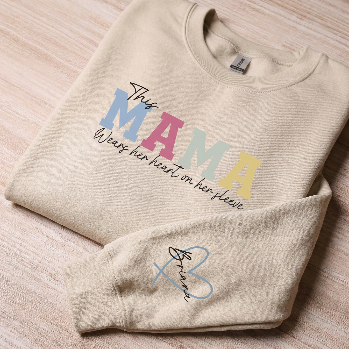 Personalized MAMA Wears Her Heart On Her Sleeve Sweatshirt