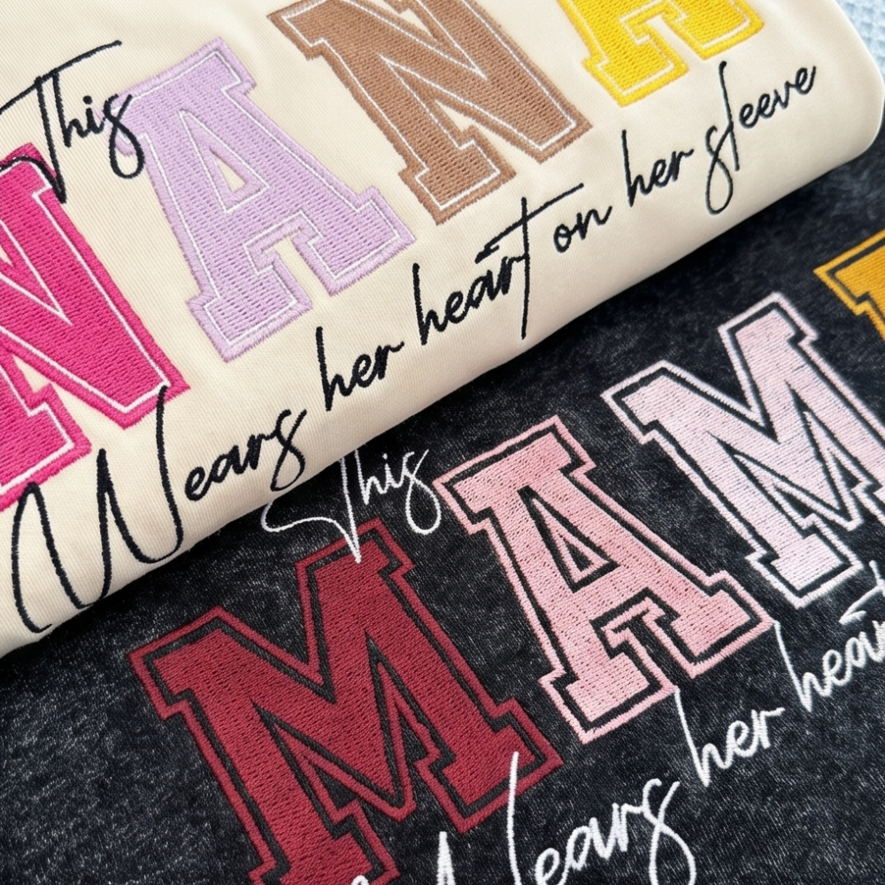 Vintage Wash Custom Heart Sleeve Sweatshirt | Personalized Gift for Mom & Grandma