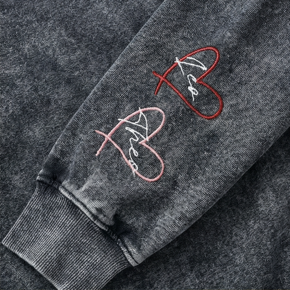 Vintage Wash Custom Heart Sleeve Sweatshirt | Personalized Gift for Mom & Grandma