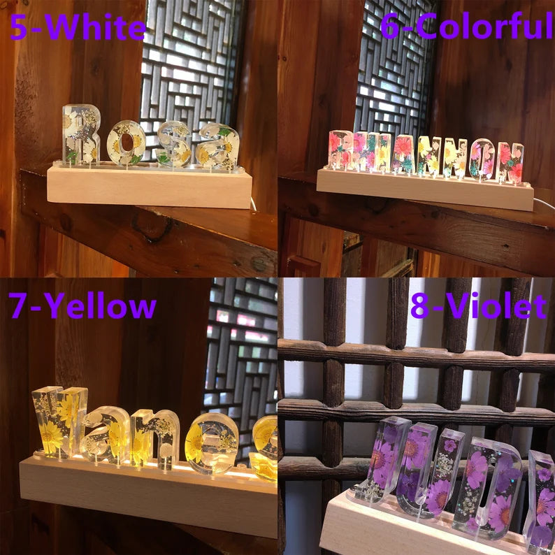 Personalized Pressed Flower Name Light