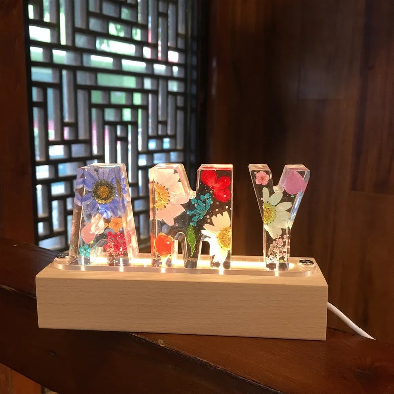Personalized Pressed Flower Name Light