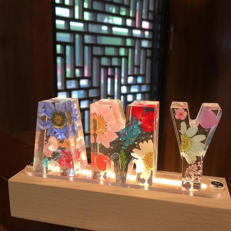 Personalized Pressed Flower Name Light